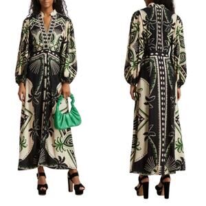 NEW Farm Rio Mystic Floral Long Sleeve V Neck Maxi Dress Green Size: Extra Small